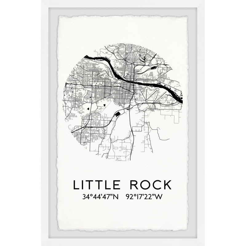 Little Rock GPS - Reproduction d'art textuel sur papier encadré, H 18 po x l 12 po x P 1,5 po