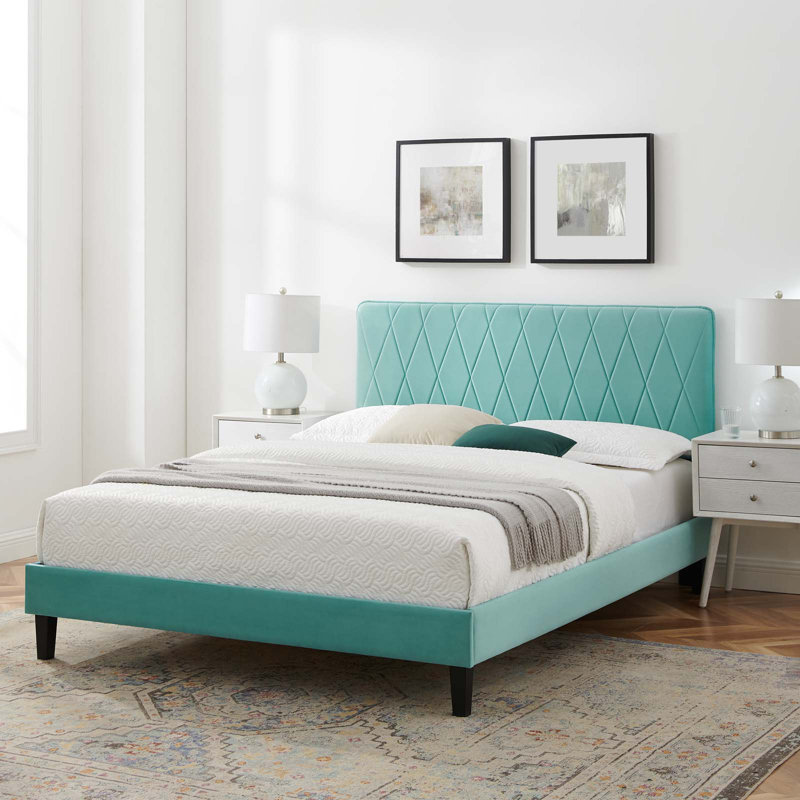 Lit plateforme en velours Performance Modway Phillipa, Double, Menthe