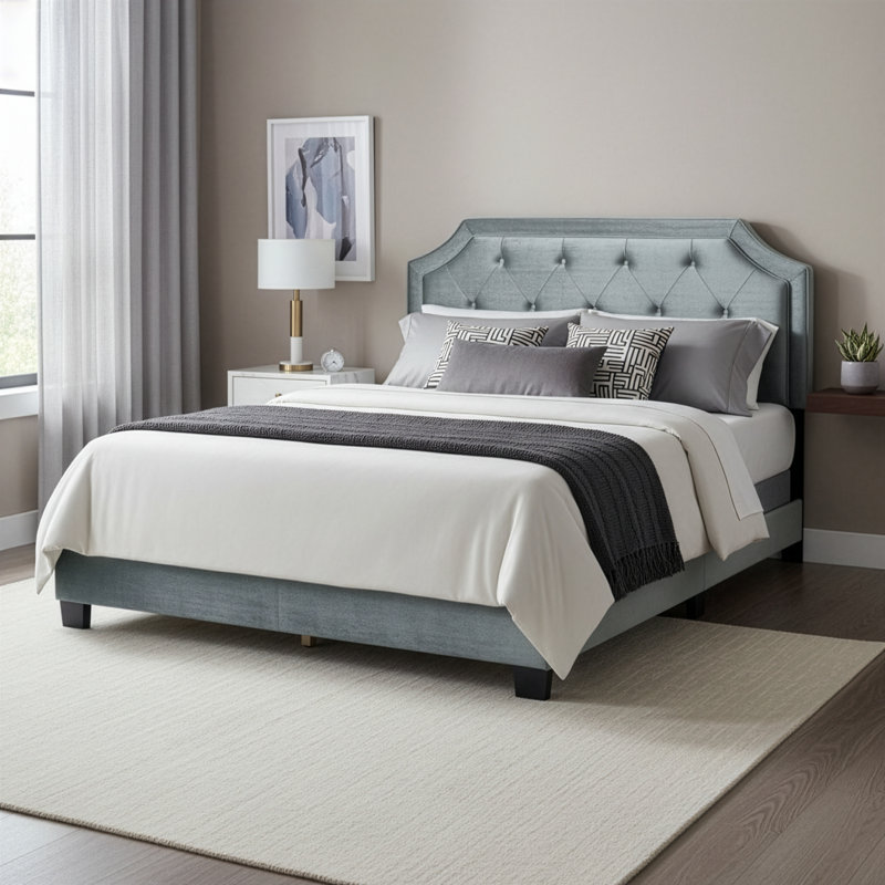 Upholstered Standard Bed, Gray Velvet