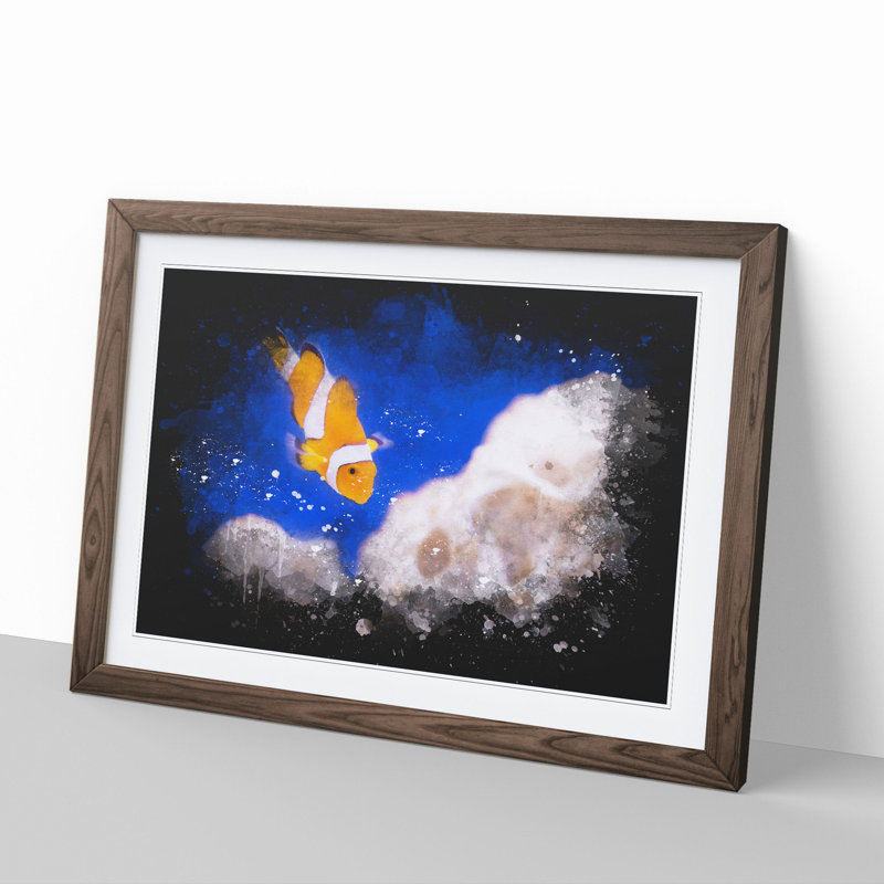 Clownfish Vol.2 - Picture Frame Painting, Walnut Framed, 65cm H x 90cm W x 2cm D