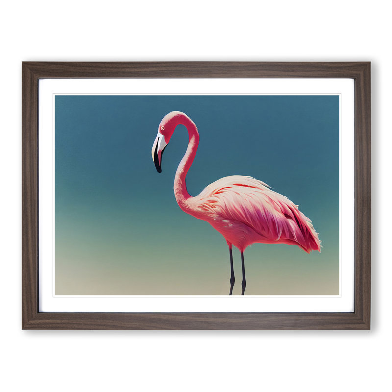 Soulful Flamingo - Framed Print, 46cm H x 64cm W x 2cm D, Walnut