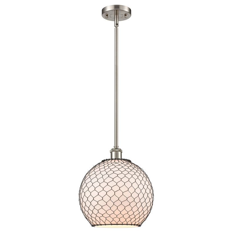 Luminaire sphère suspendu 1 lumières simple Egger, Blanc / Noir, Nickel satiné brossé, H 13 po x l 10 po x P 10 po