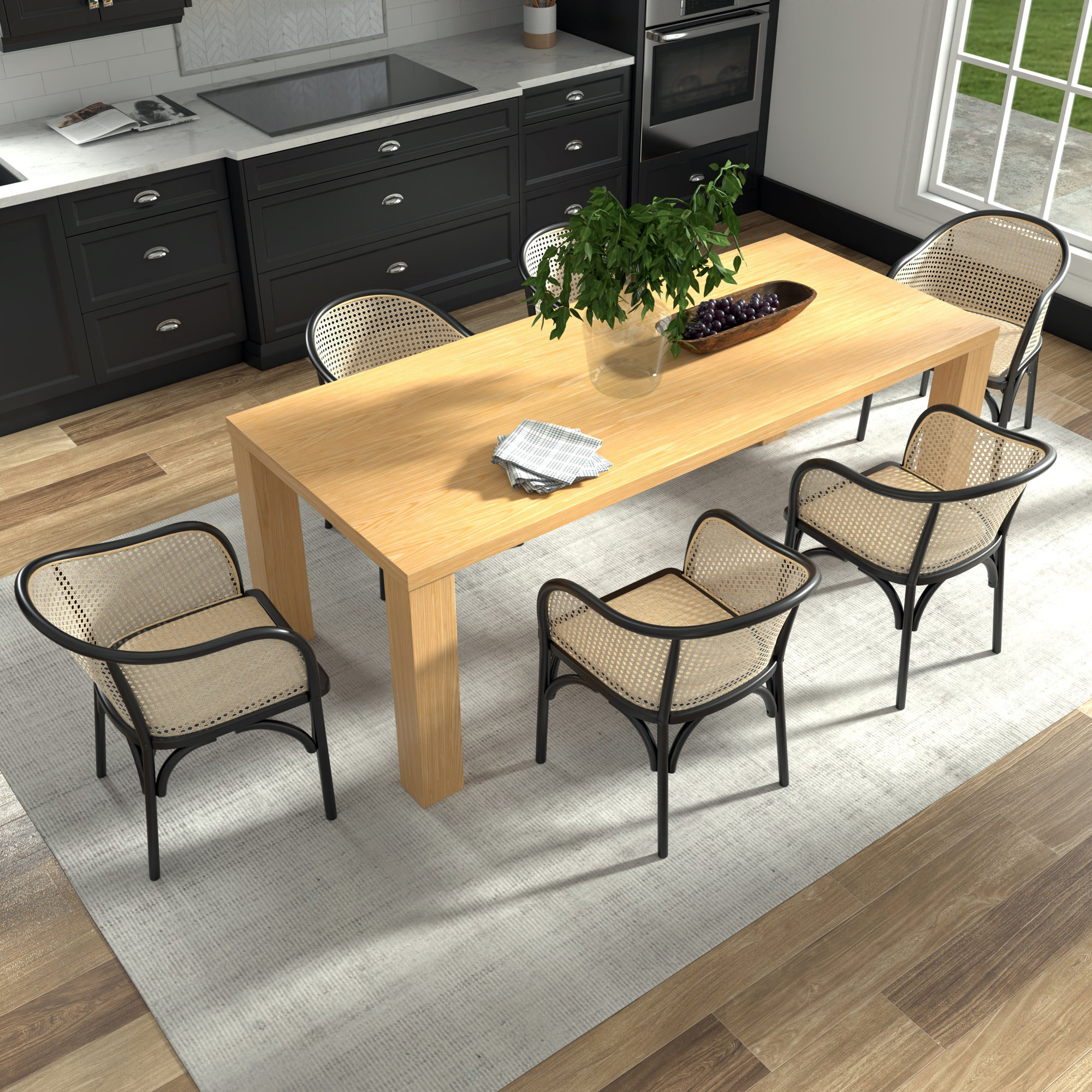Fabiana Arm Chair, Natural Seat & Back/Black Frame