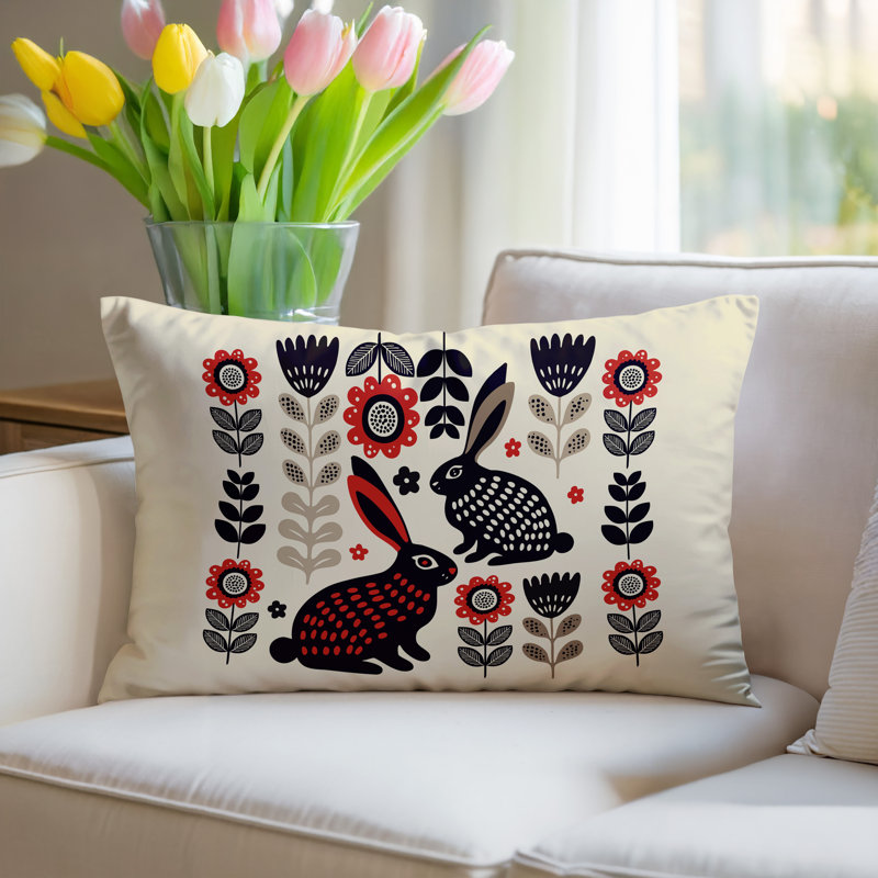 Coussin lombaire réversible intérieur / extérieur Gario Rabbit, Rouge, Rectangle H 18 po x l 25 po