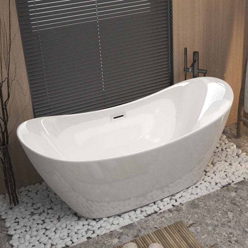 59" Freestanding Acrylic Bathtub with Chrome Drain