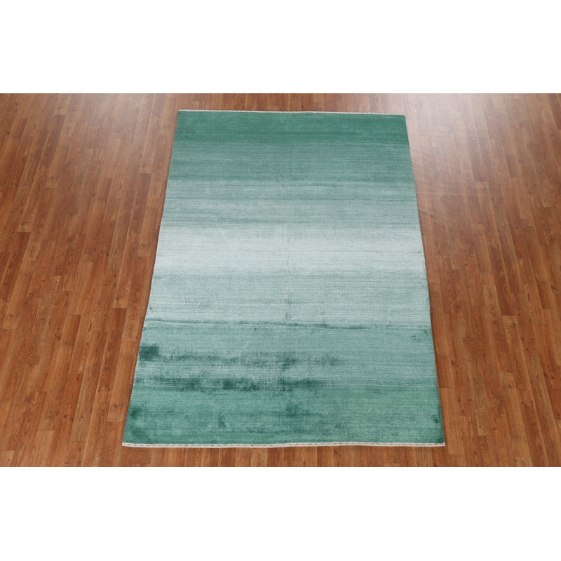 Tapis oriental vert / ivoire en laine noué à la main Gabbeh 5 pi 5 po x 7 pi 9 po