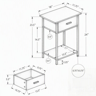 Table de bout contemporaine à 2 niveaux avec tiroir de rangement, idéale pour les petits espaces et les salons modernes