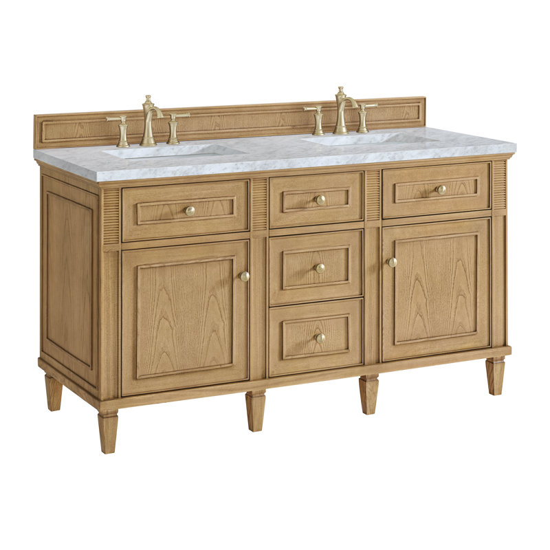 Lorelai 60'' W Double Vanity, Light Natural Oak, Carrara White, 8" Widespread
