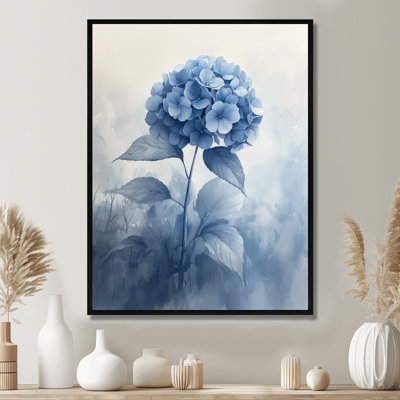 «Blue Hydrangeas In The Mist Dream II», art mural hydrangées