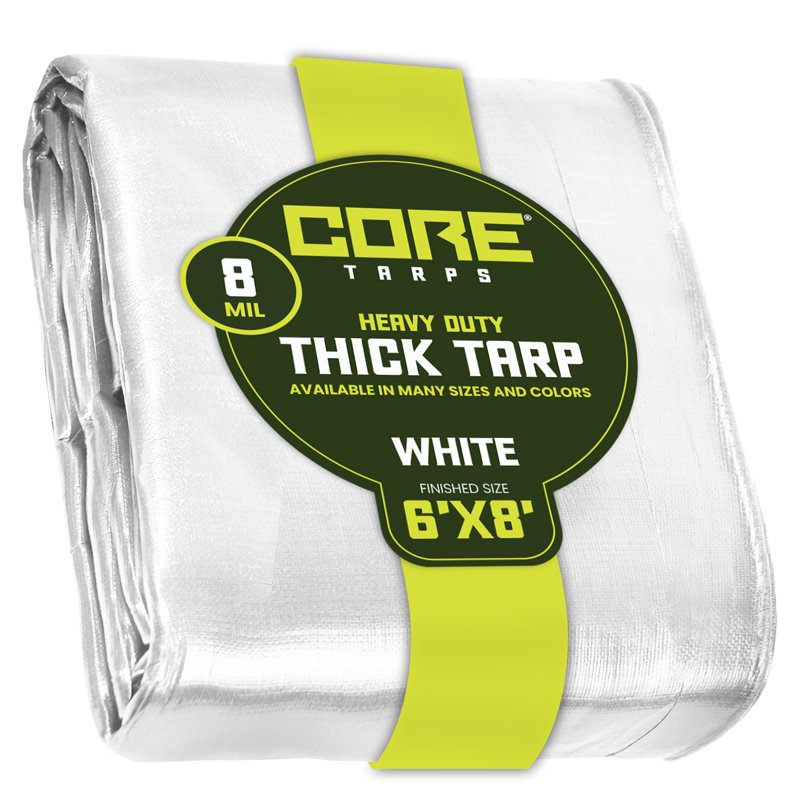 Bâche en polyéthylène robuste de 8 mil, imperméable, résistante aux rayons UV, Blanc
