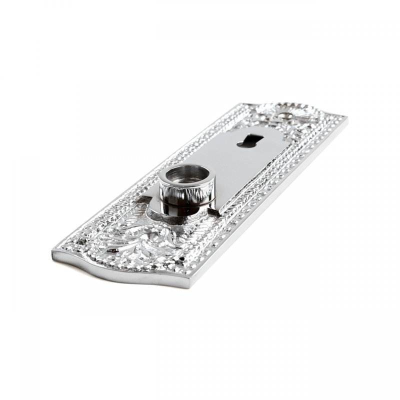 Chrome Finish Brass Beaded Door Back Plate with Keyhole