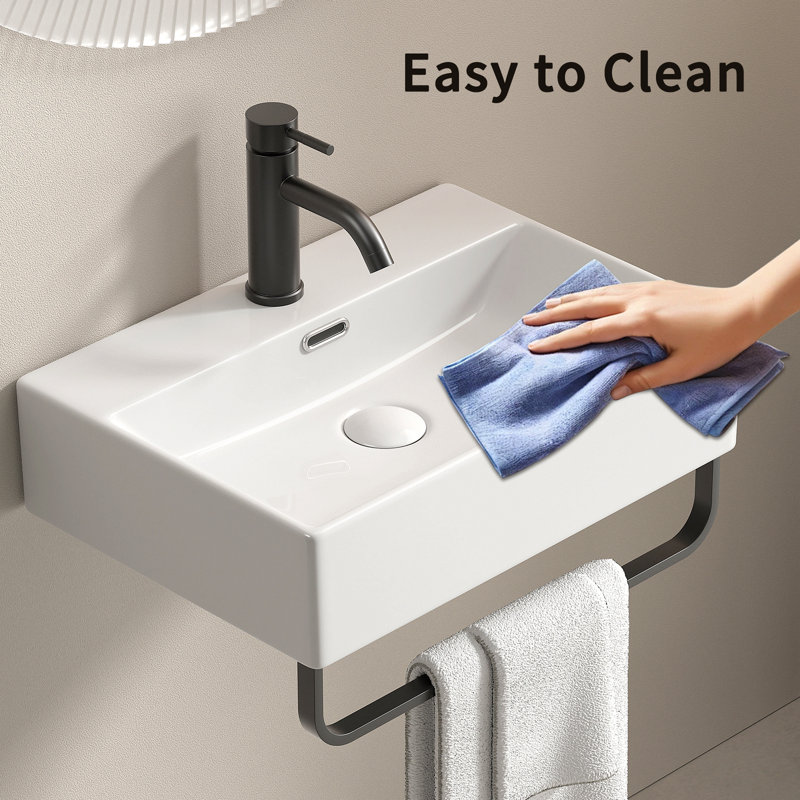 Lavabo vasque blanc, petit lavabo pour salle de bain avec porte-serviettes, petit lavabo mural avec trou pour robinet