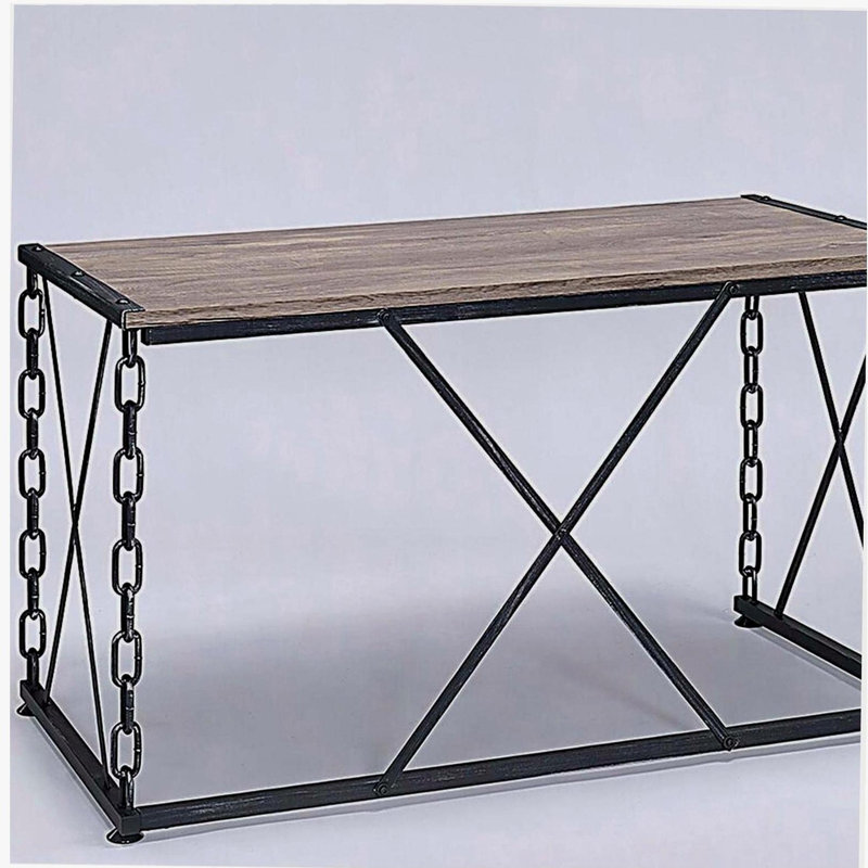 Rustic Oak and Antique Black Rectangular Desk