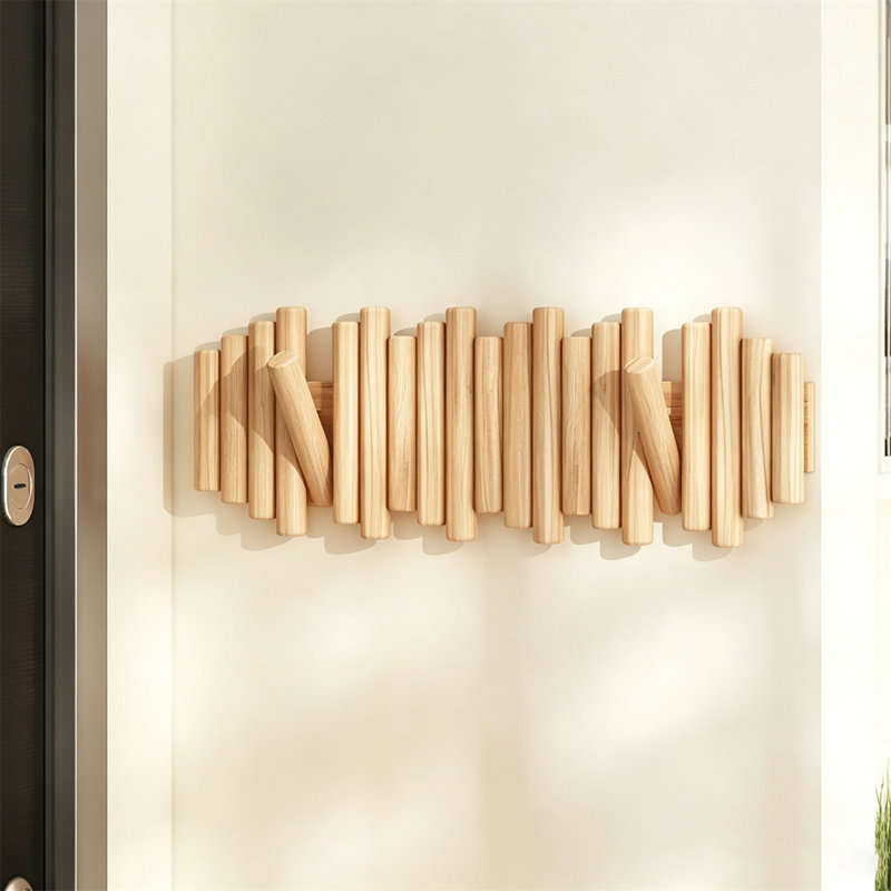 Portemanteau mural en bois massif avec clés pour piano - installation sans perceuse, porte-crochets pour entrée et chambre à coucher