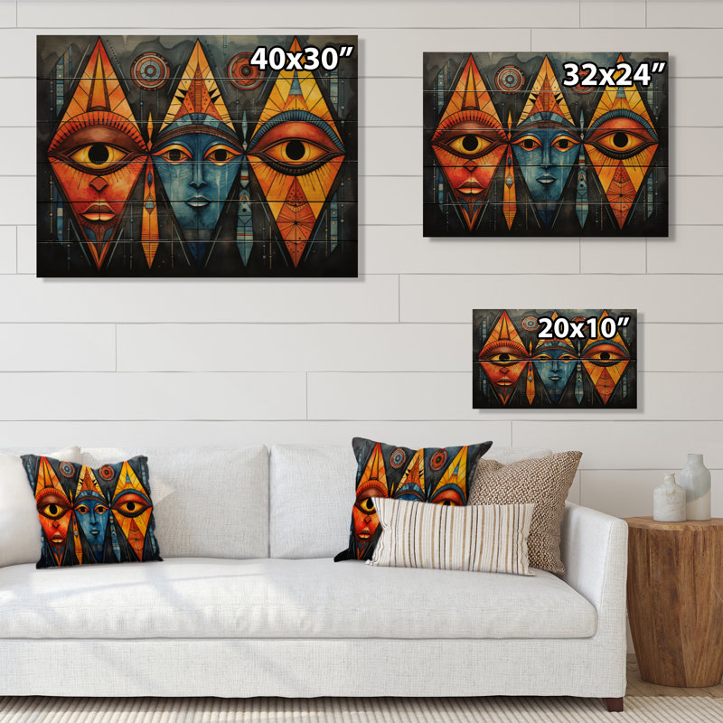 Motif tribal africain II, impression sur bois naturel, H 30 po x l 40 po x P 0,78 po