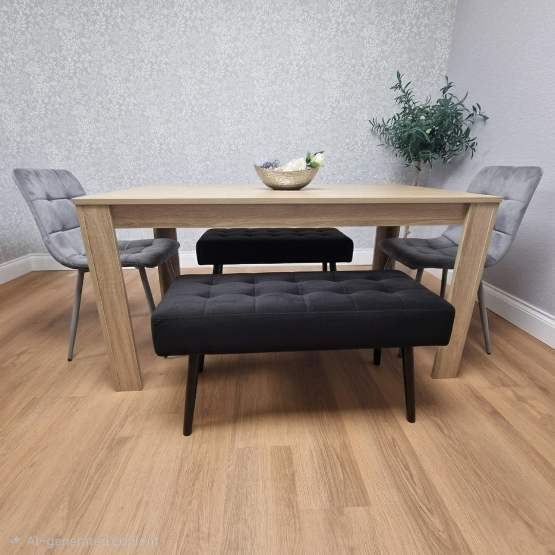 Fairmont Dining Table with 2 Velvet Chairs and 2 Benches