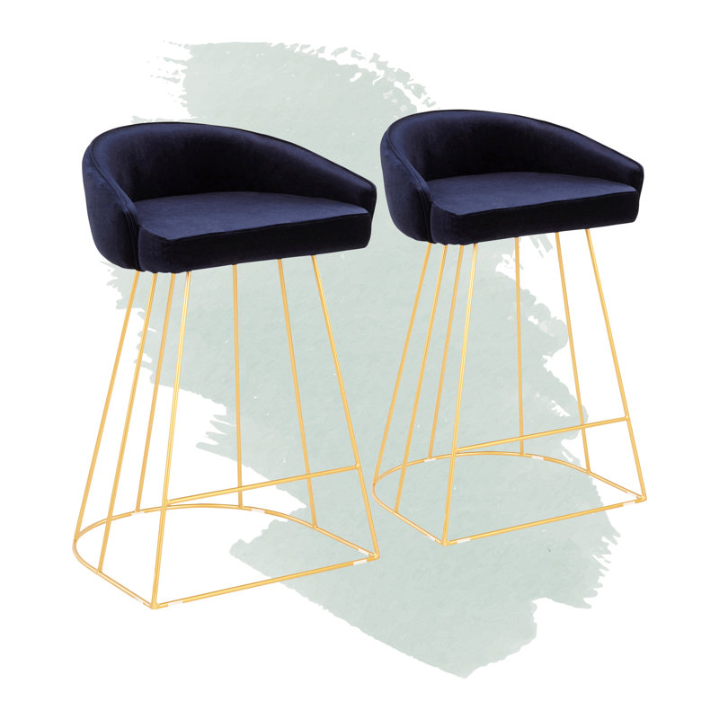 Tabouret de comptoir rembourré 25,5 po Sienna, Bleu, Or