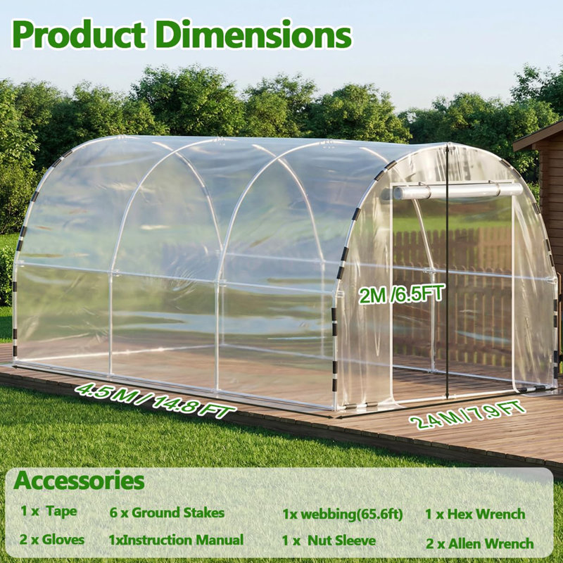Walk-in Tunnel Greenhouse , Galvanized Steel Frame And Waterproof Uv-resistant Cover For Outdoor Plant Growth & Gardening