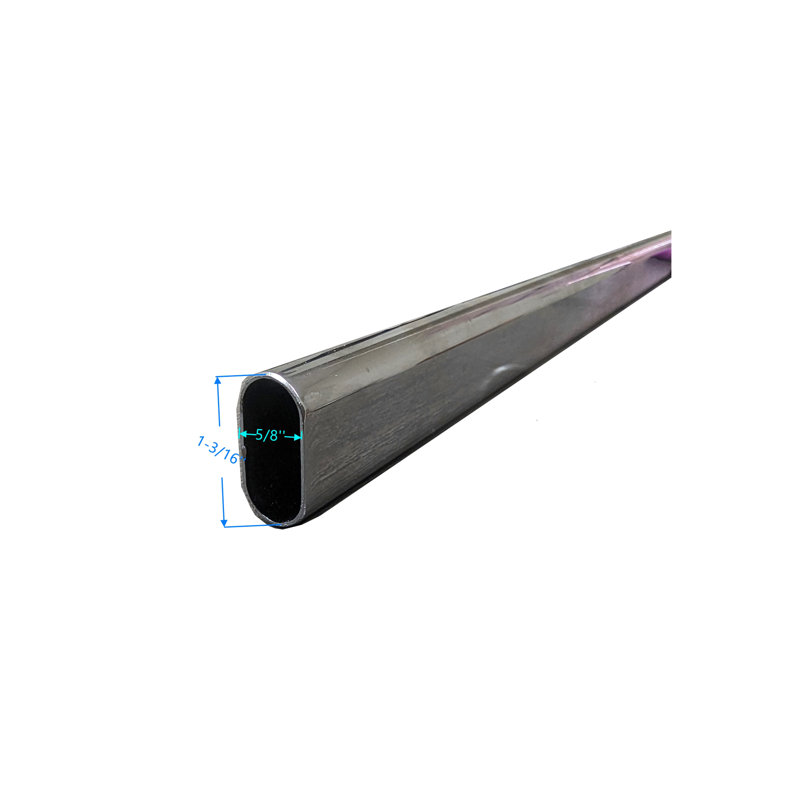 Tringle de garde-robe ovale en chrome poli avec supports d'extrémité, acier soudé, chromé épais de 1,0 mm