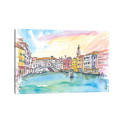 Venice Rialto And Grand Canal At Sunset by Markus & Martina Bleichner - Wrapped Canvas Painting