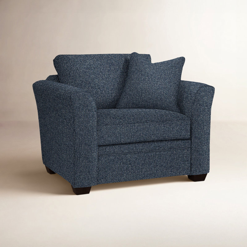 Bridgeport Upholstered Armchair, Blue Chenille/Velvet Solid; 0809-63, Flax