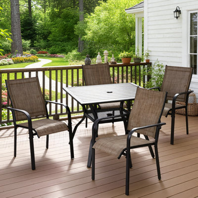 5-Piece Outdoor Dining Set with 4 Regular Chairs & Rectangular Table for Garden, Backyard, Poolside, Deck - Brown