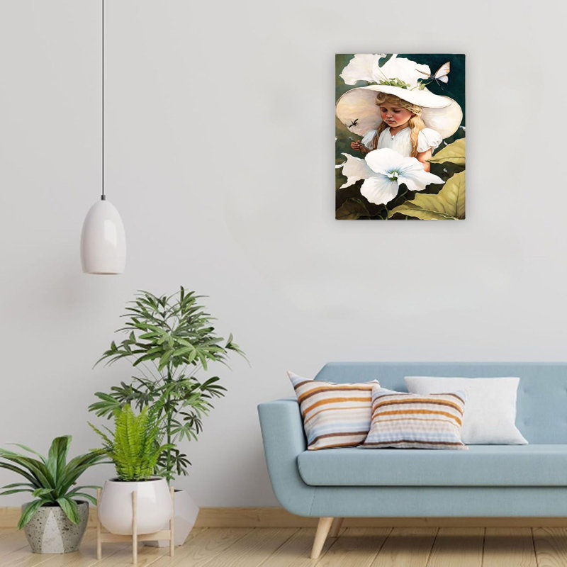 Art mural en toile blanche avec pétunia blanc de qualité supérieure 24 po x 18 po