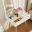 Table de coiffeuse avec miroir à DEL tricolore et grand espace de rangement, utilisation polyvalente dans la chambre à coucher, le bureau, le bureau, la petite commode blanche à 2 tiroirs, pratique pour la décoration intérieure