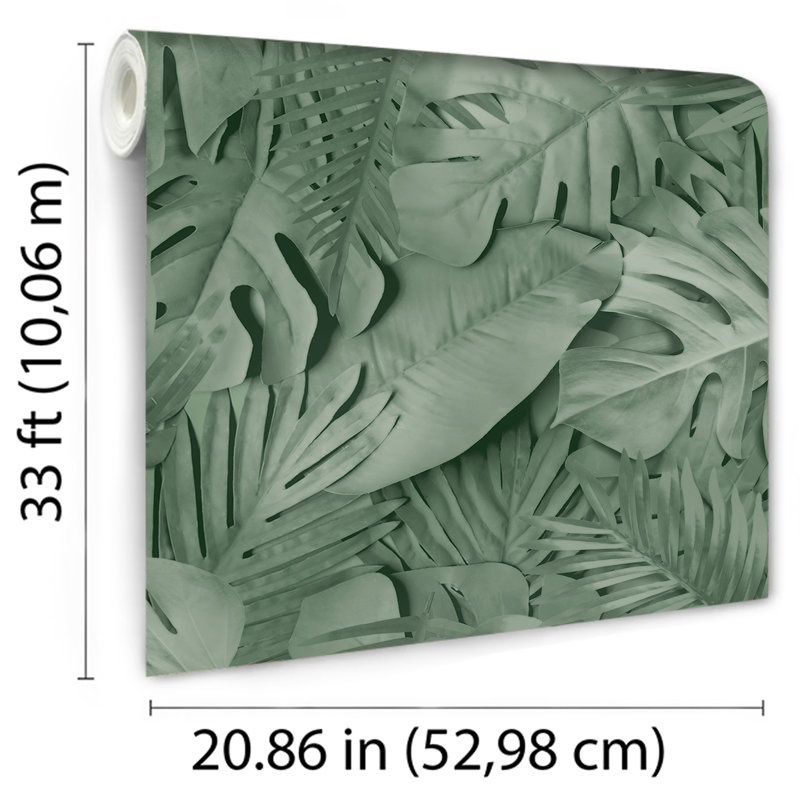 Grand papier peint vert feuilles tropicales Photoreal, Green