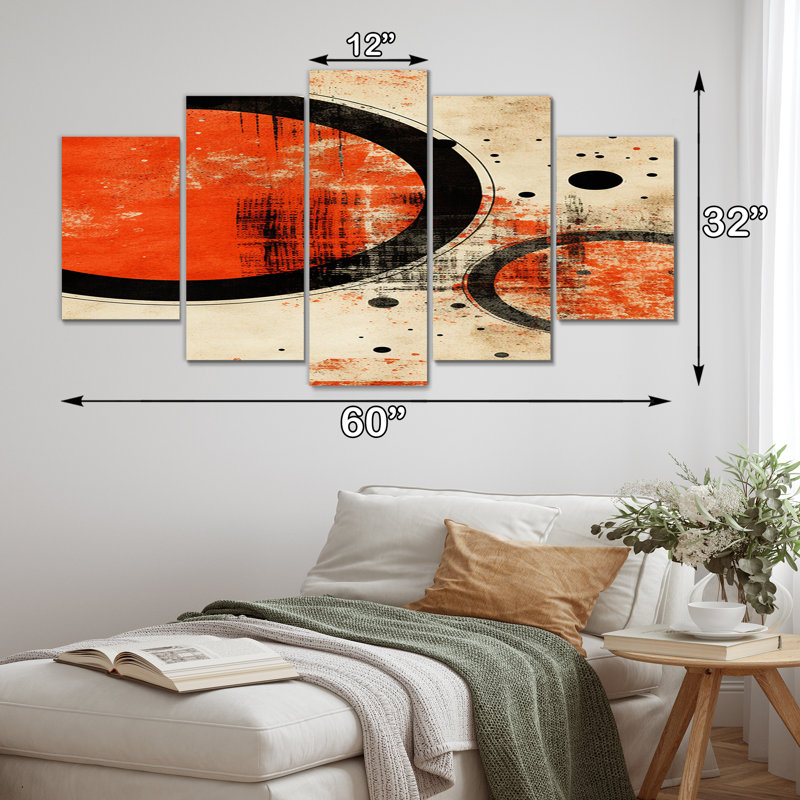 Inner Knowing Retro Circle Art I - Art mural moderne sur toile de style Mid-Century - 5 panneaux