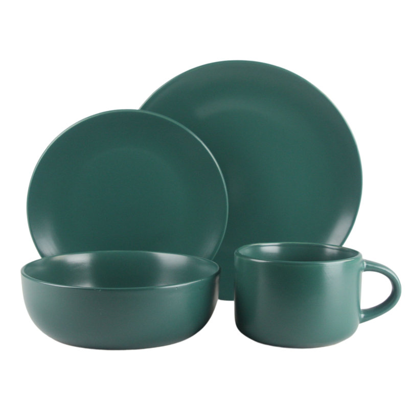 Wazee Matte 16 Piece Dinnerware Set, Service for 4, Green