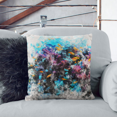 Coral Reef And Fish Vol.1 Watercolour Square Throw Cushion