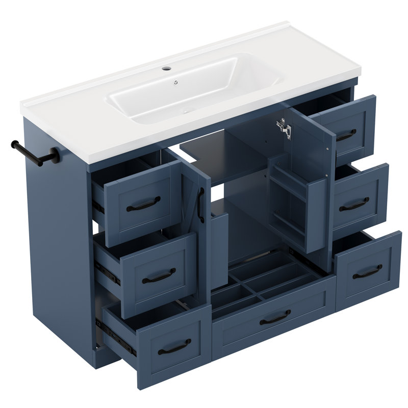 Meuble-lavabo simple 48 po avec lavabo en céramique blanche, Navy Blue