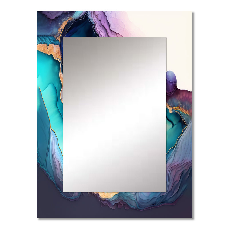 «Blue» Abstract Geode I - Miroir mural décoratif en marbre, miroir bleu, reproduction d'art en métal, 32 po x 24 po