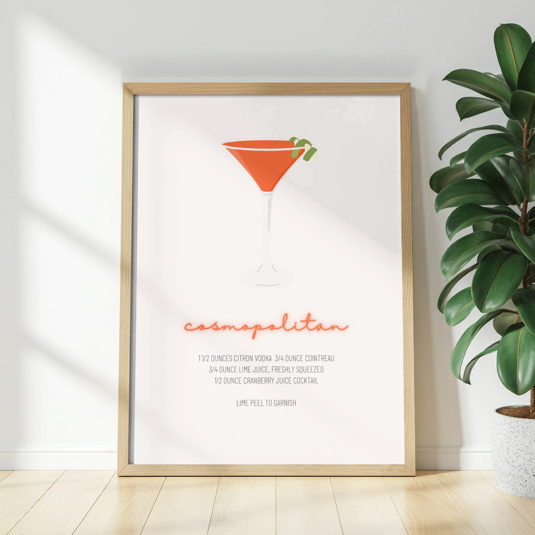 Cosmopolitan Wall Art, Cocktail Art Print, Bar Cart Decor, Kitchen Wall Decor, Unframed Matte Vertical Poster, Drink Recipe Art