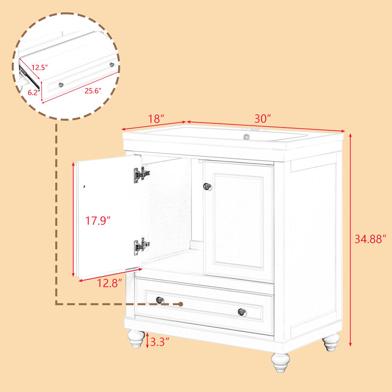 Meuble-lavabo simple 30,06 po avec plateau en céramique Renauldo