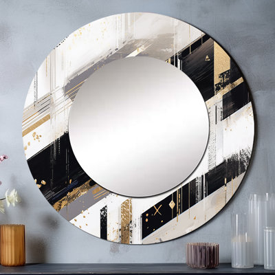 Gold Black Bold Stripes - Cubism Round Mirror Wall Decor