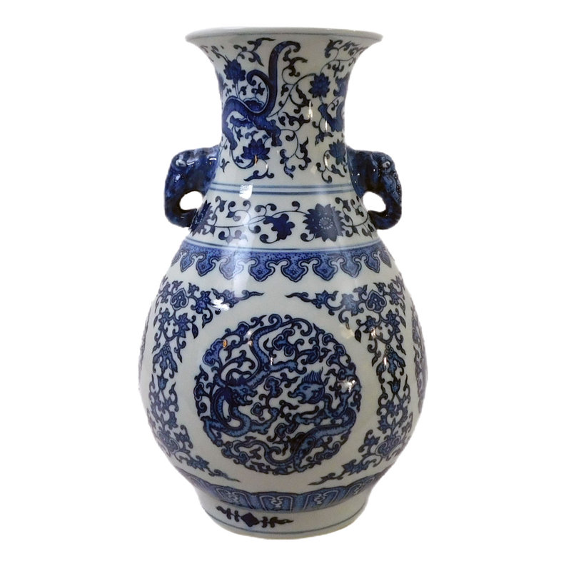  Chinese Elephant Handle Dragon Vase of Jingdezhen 13" H