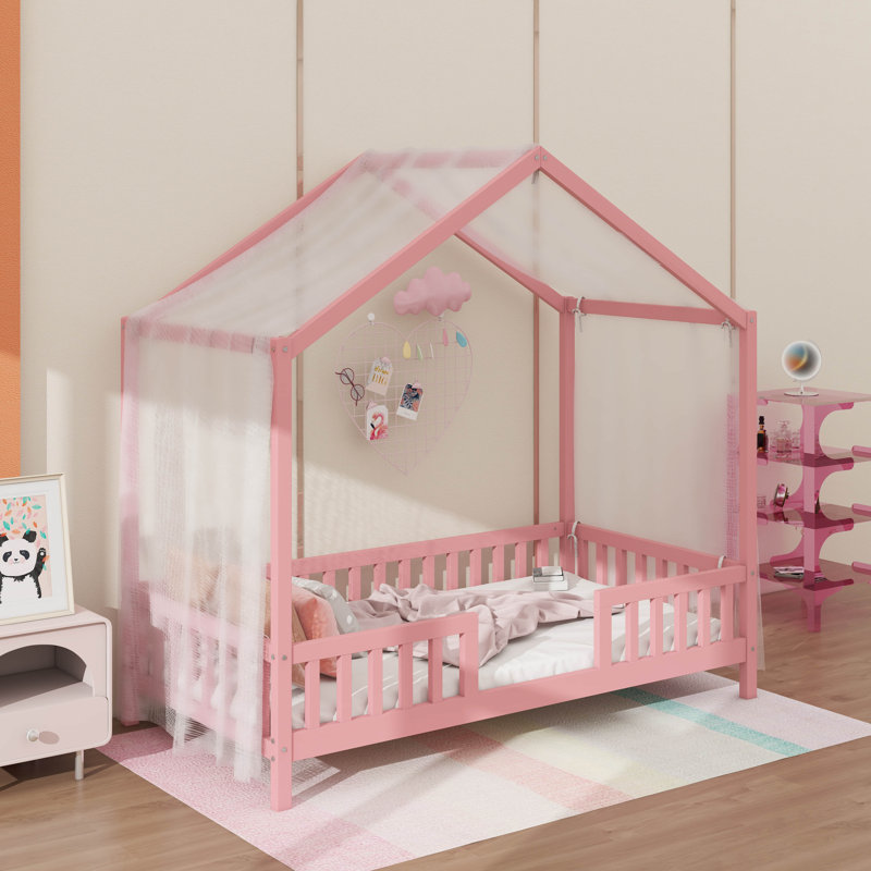 Structure de lit simple avec rampes hautes, Rose