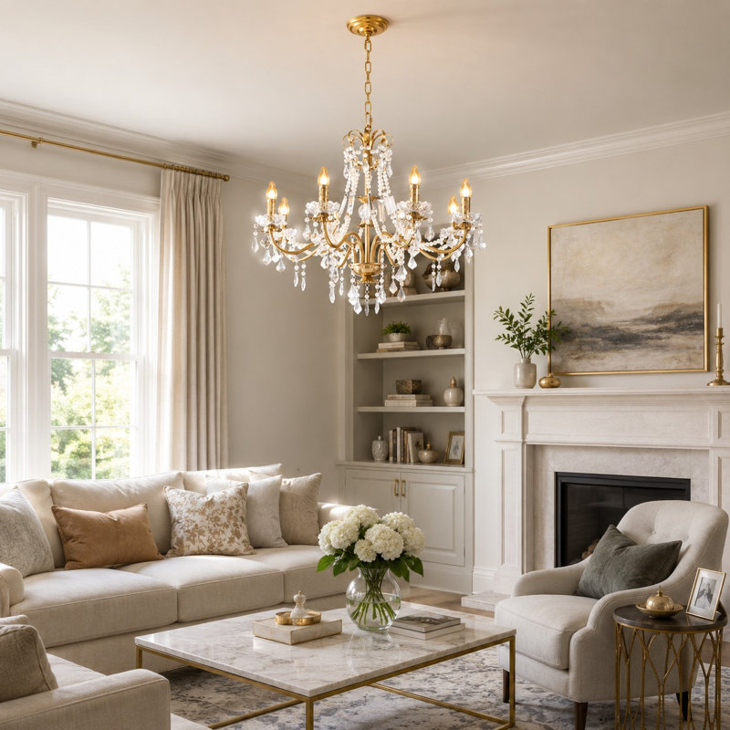 39.4" Retro 8-Head Crystal Adjustable Chain Chandelier for High-Ceiling SpacesChandelier