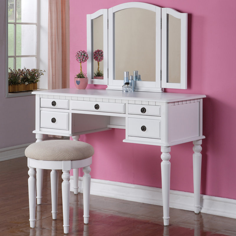 Coiffeuse avec miroir Torrance, Blanc