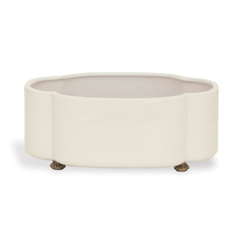 Carol Oval Cream Ceramic Planter with Brass Feet