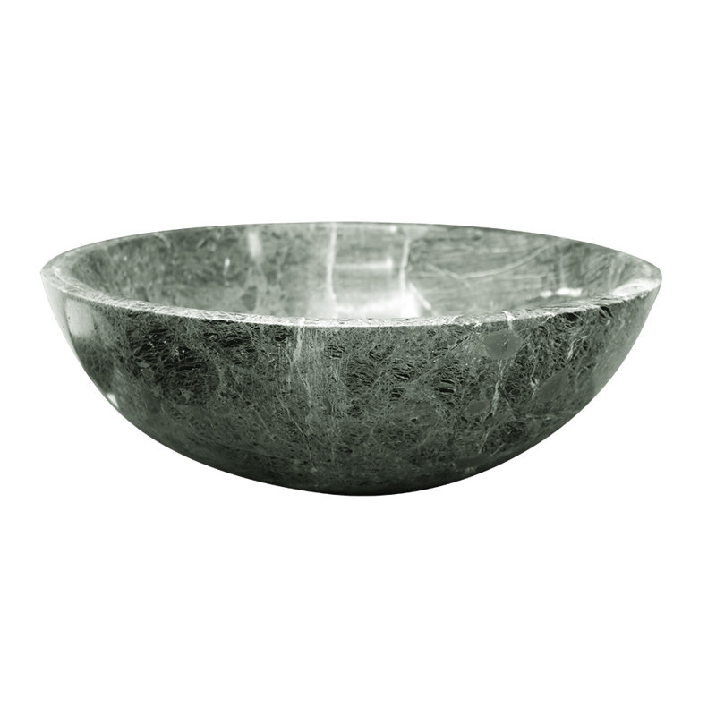 Lavabo de salle de bain onyx en marbre fait à la main, 16 po, vasque ronde, zèbre vert