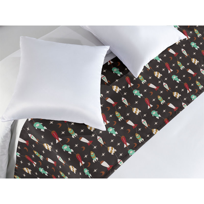 Ambesonne Rockets Bed Runner Space Science Tech Machines Ruby Sea Green, King
