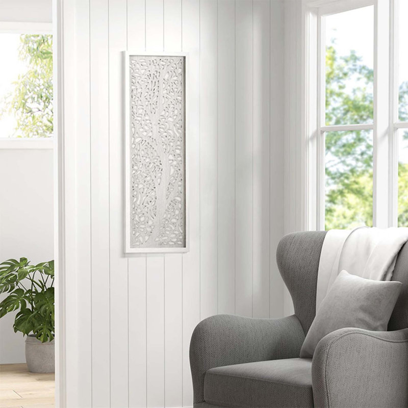 Laser Cut Tree Framed Panel Wall Decor, Gray