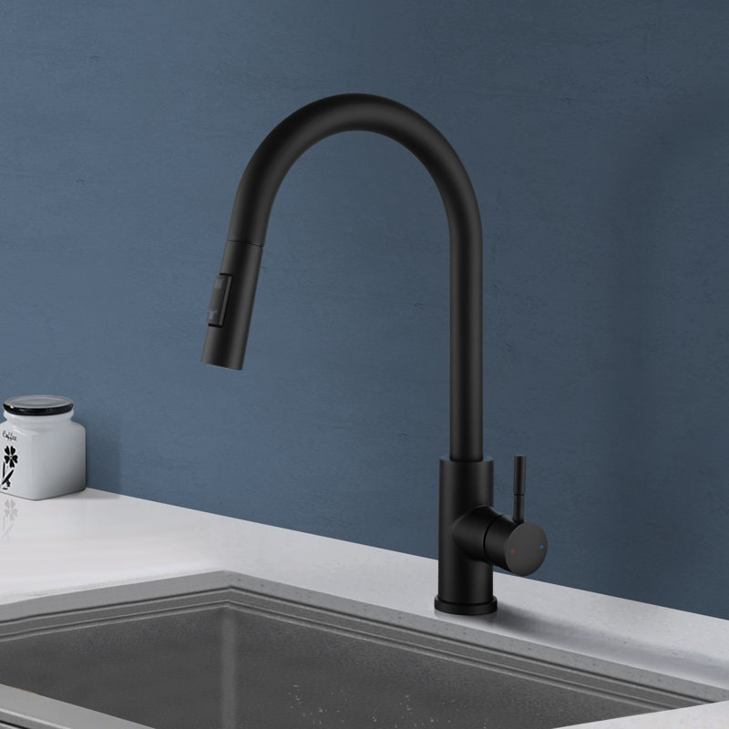 Topcraft Stainless Steel Single Handle Pull-Down Sprayer Kitchen Sink Faucet with 360° Swivel Spout, Matte Black