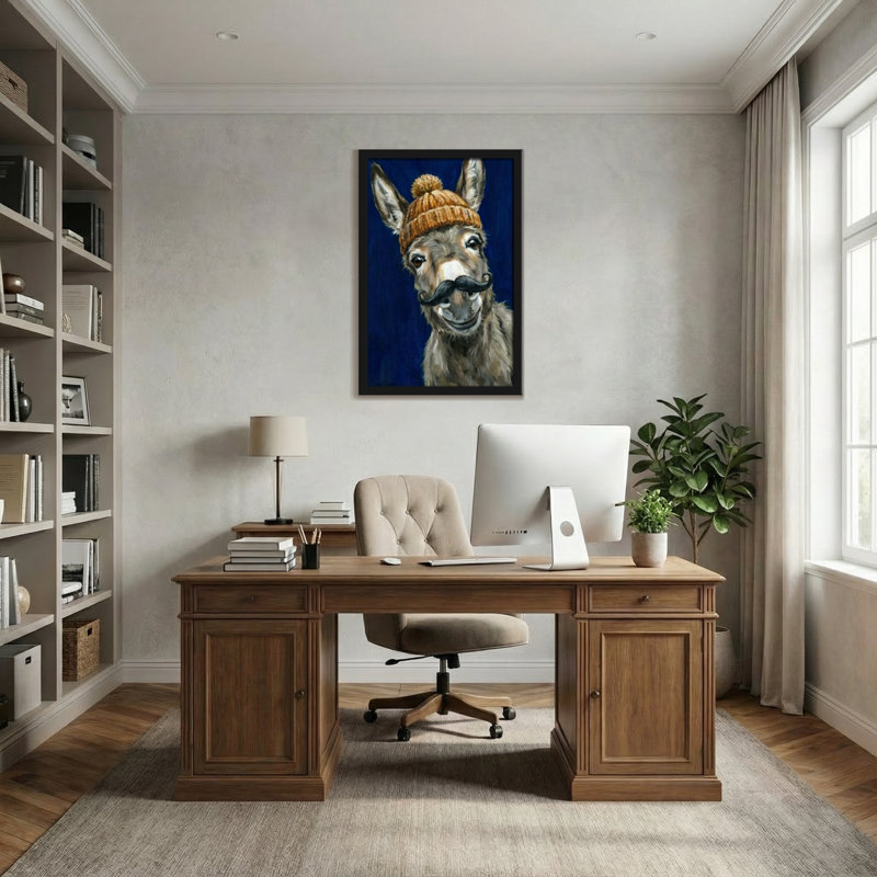 Animaux, âne avec chapeau et moustache, H 18 po x l 12 po