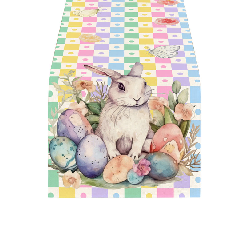 Chemin de table en forme de lapin de Pâques et de fleurs convient aux décorations de fêtes extérieures et intérieures et aux décorations de table de salle à manger pour la cuisine et la maison