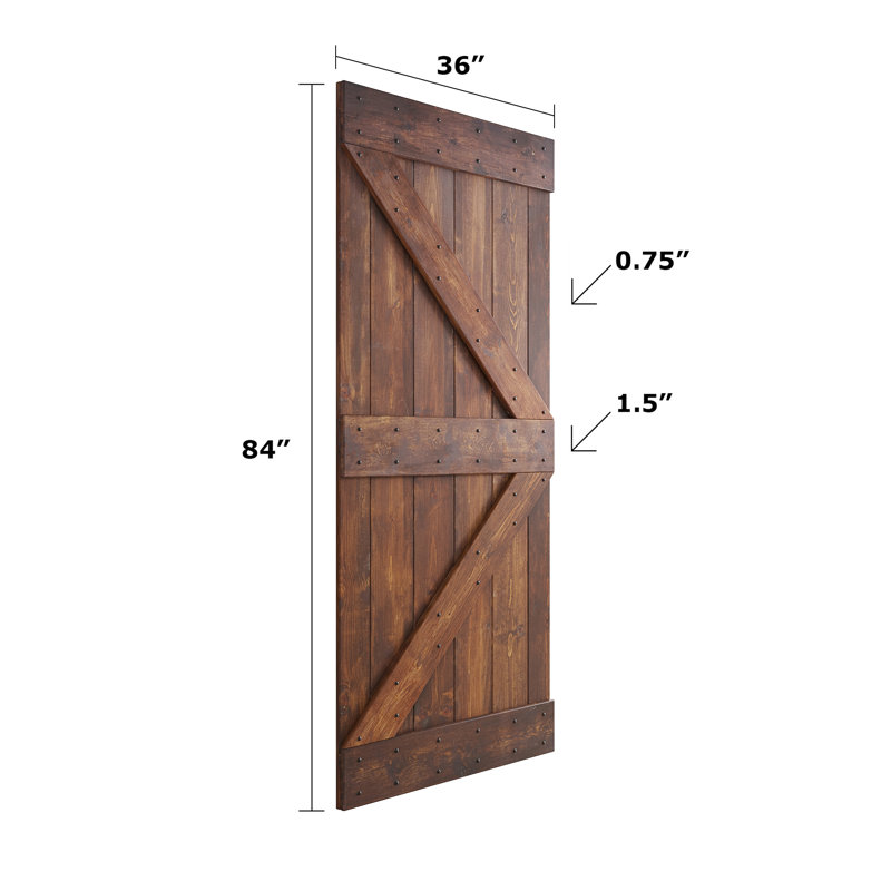 Porte de grange nouée à panneaux en bois et métal K Series, Noyer foncé, 36 po x 84 po