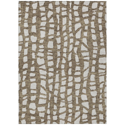 9' X 12' Ivory Abstract Washable Indoor Outdoor Area Rug